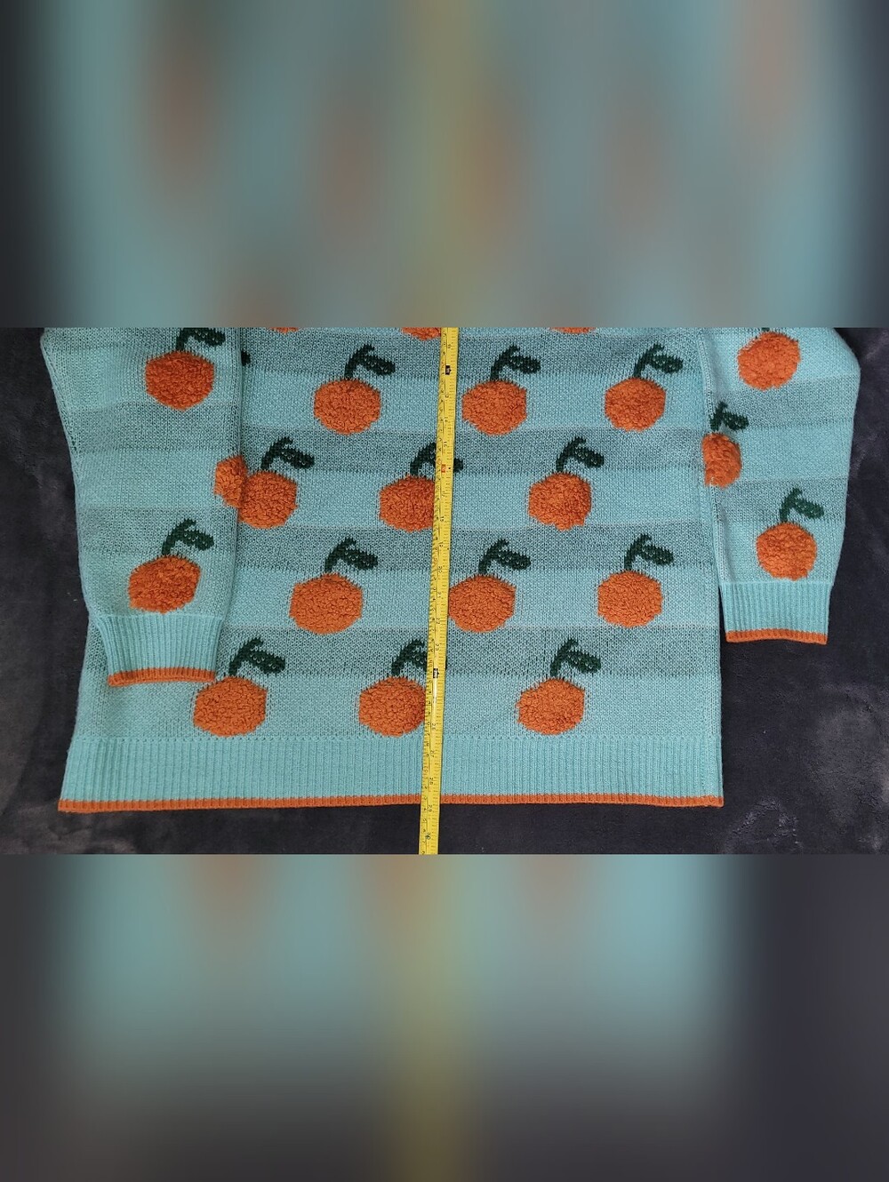 Bloomchic Sweater, Light Blue With Citrus Design, Acrylic, Contrast Egde, 14-16 - Picture 7 of 7